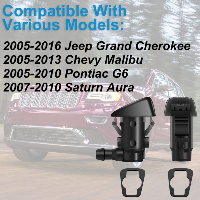 Belleone Windshield Washer Nozzle Kit Compatible with 2005-2016 Jeep Grand Cherokee, 2005-2013 Chevy Malibu, Pontiac G6, Saturn Aura, Replace #55372143AB, 15247800, 55156427AB, 55079049AA, 2PCS - Image 4